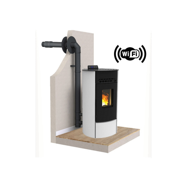 PAKET Pelletofen rund R9 FIREMATIC + Saugnapfset Dinak + WLAN-Modul