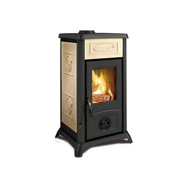 Elfenbeinfarbener Steingut-Holzofen - LA NORDICA Gemma 6 kW